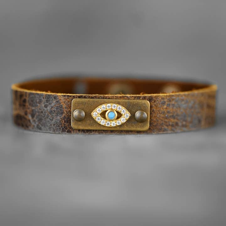 Leather Stacker Cuff w/ Pave Eye for wholesale by KBD Studio