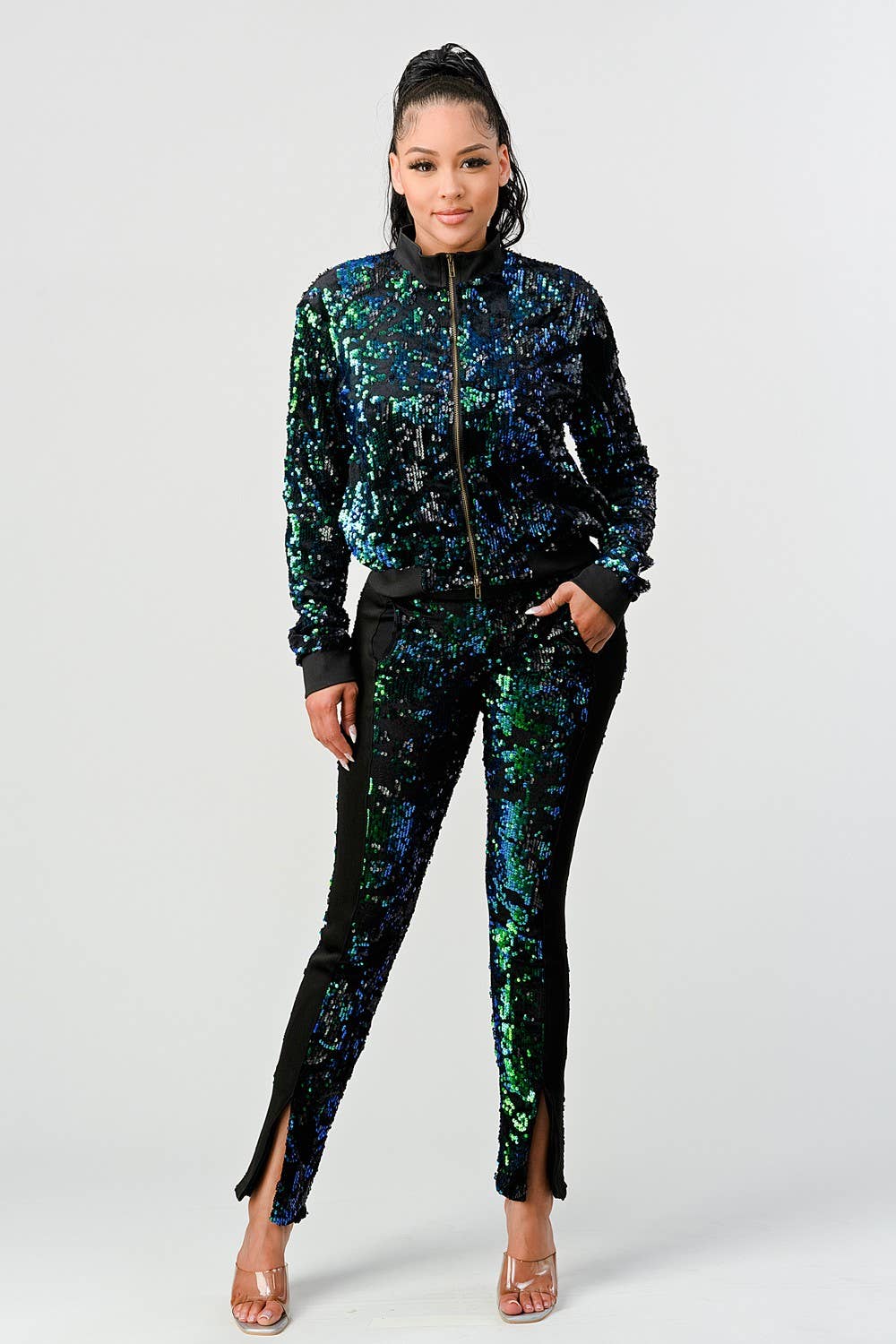 Boswell – Engroshandel Træningsdragt – til kvinder – Træningssæt med lynlås og palietter foran10