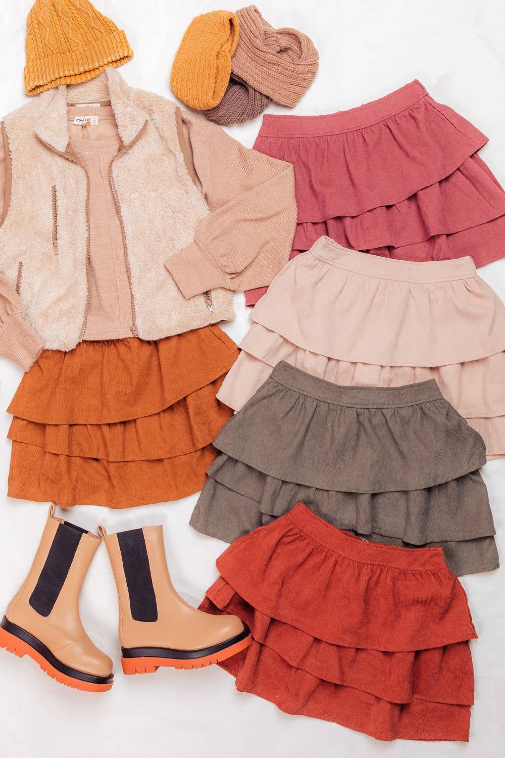 VERY J - Wholesale Skirt - Women's - NS50014-Ruffled Corduroy Solid Mini Skirt6