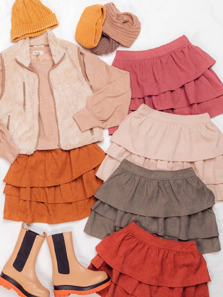 VERY J - Wholesale Skirt - Women's - NS50014-Ruffled Corduroy Solid Mini Skirt6