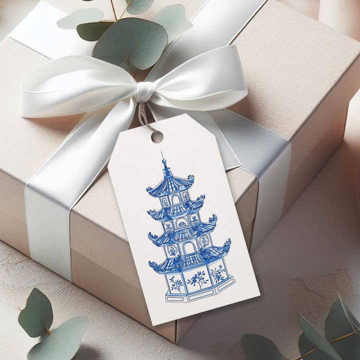 Blue & White Chinoiserie Pagoda Gift Tags for wholesale by Design Carolinas