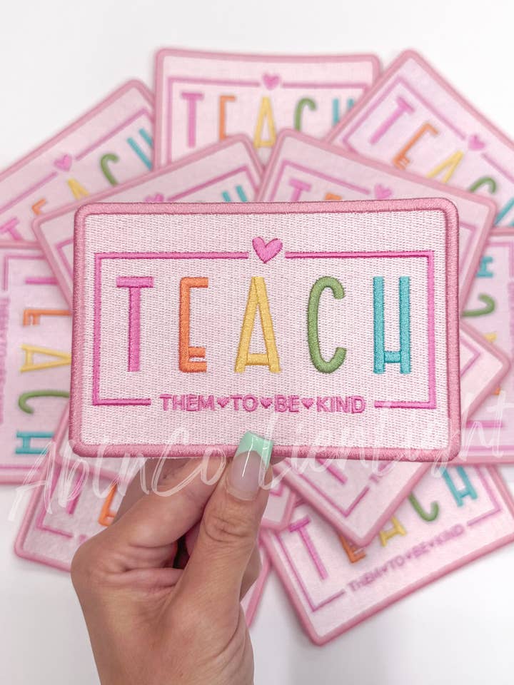Teach colorful preppy pink patch trucker hat iron on patch for wholesale by ABLNco