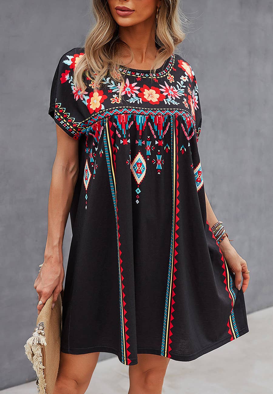 Anna Kaci Wholesale - Wholesale Dress - Women's - Multicolor Floral Boho Print Dress6