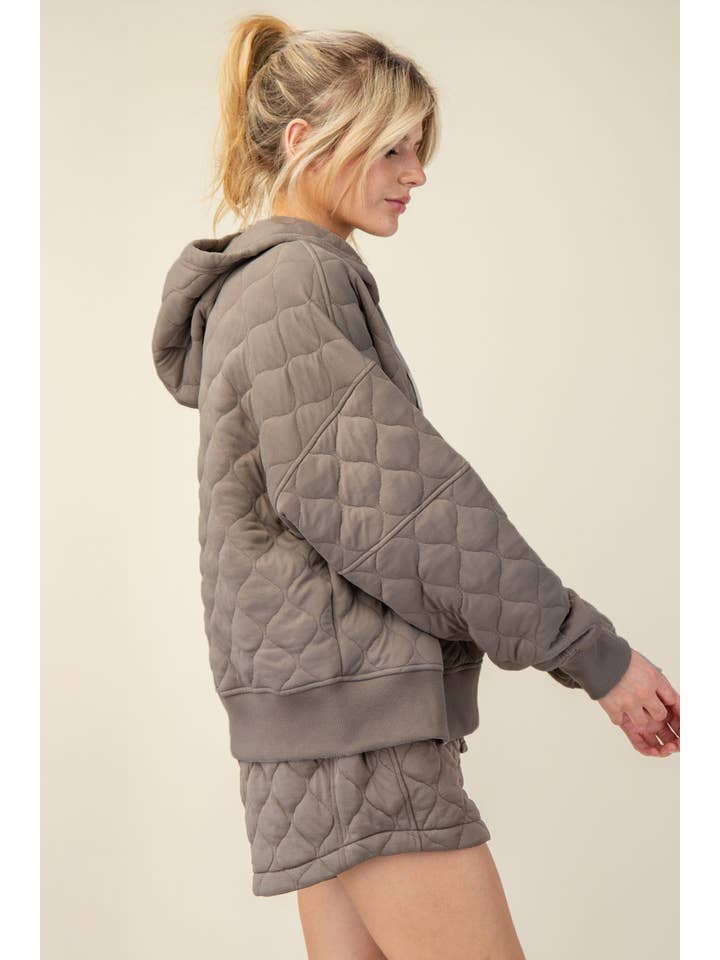 Rae Mode - Wholesale Hoodie - Women's - QUILTED QUARTER ZIP HOODIE JACKET