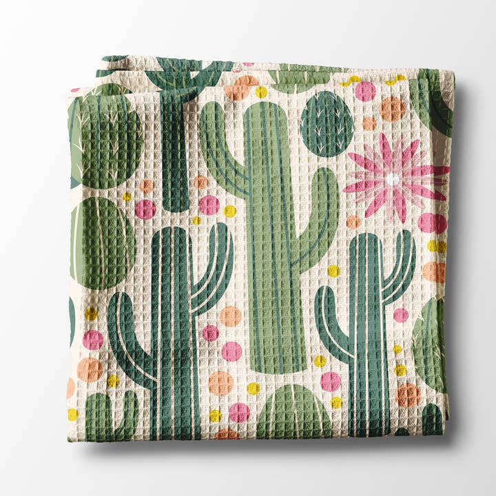 Canary Road - Wholesale Tea Towel - Retro Western Cactus Cowboy Cowgirl Kitchen Towel Waffle