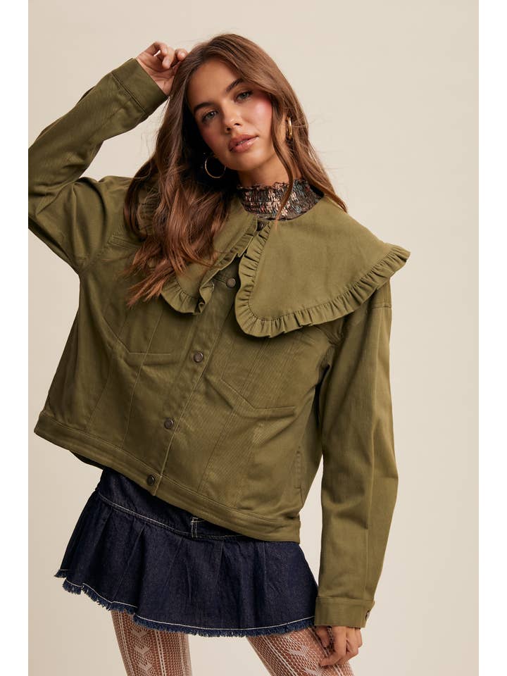 Listicle - Wholesale Denim Jacket - Women's - Ruffle Collar Denim Jacket LJ019911