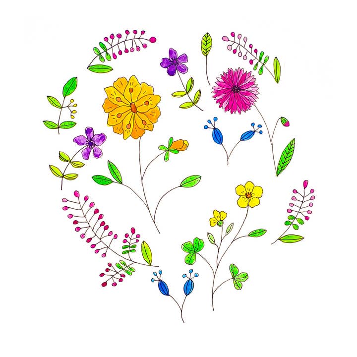 Imprimé de fleurs multicolores pour la vente par Red Cottage Creative