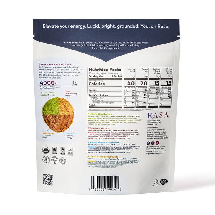 Rasa - #1 in Functional Adaptogens - Wholesale Health/Detox Tea - The Rasa Variety Pack | 4 Flavors | 16 Single-Serve Packs2