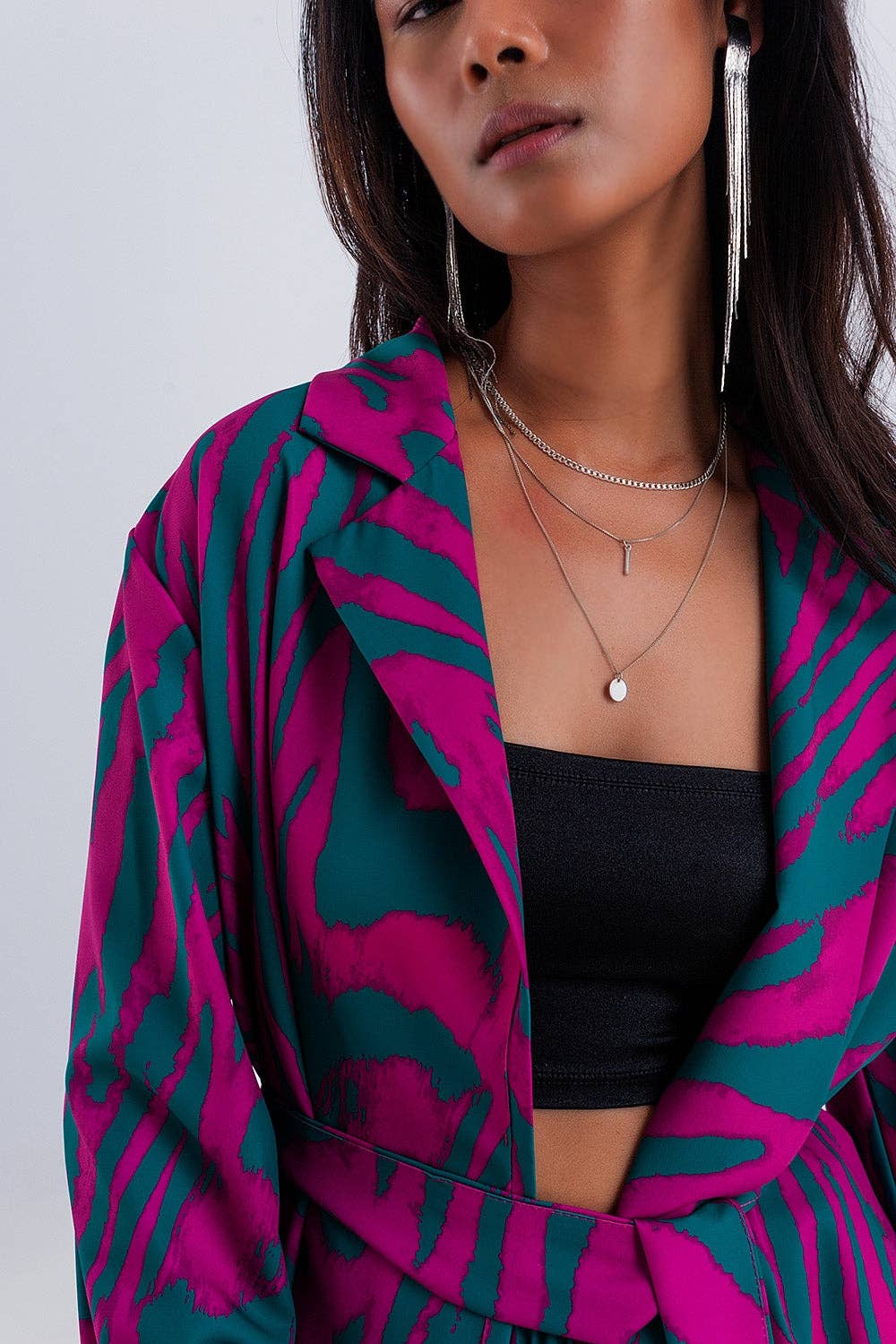 grün Blazer mit Gürtel und grünem Animal-Print für den Großhandel auf Faire4