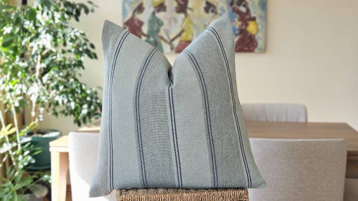 Mint Blue Striped Pillow Cover - Textured Farmhouse Cushion for wholesale by Miliva Home Store