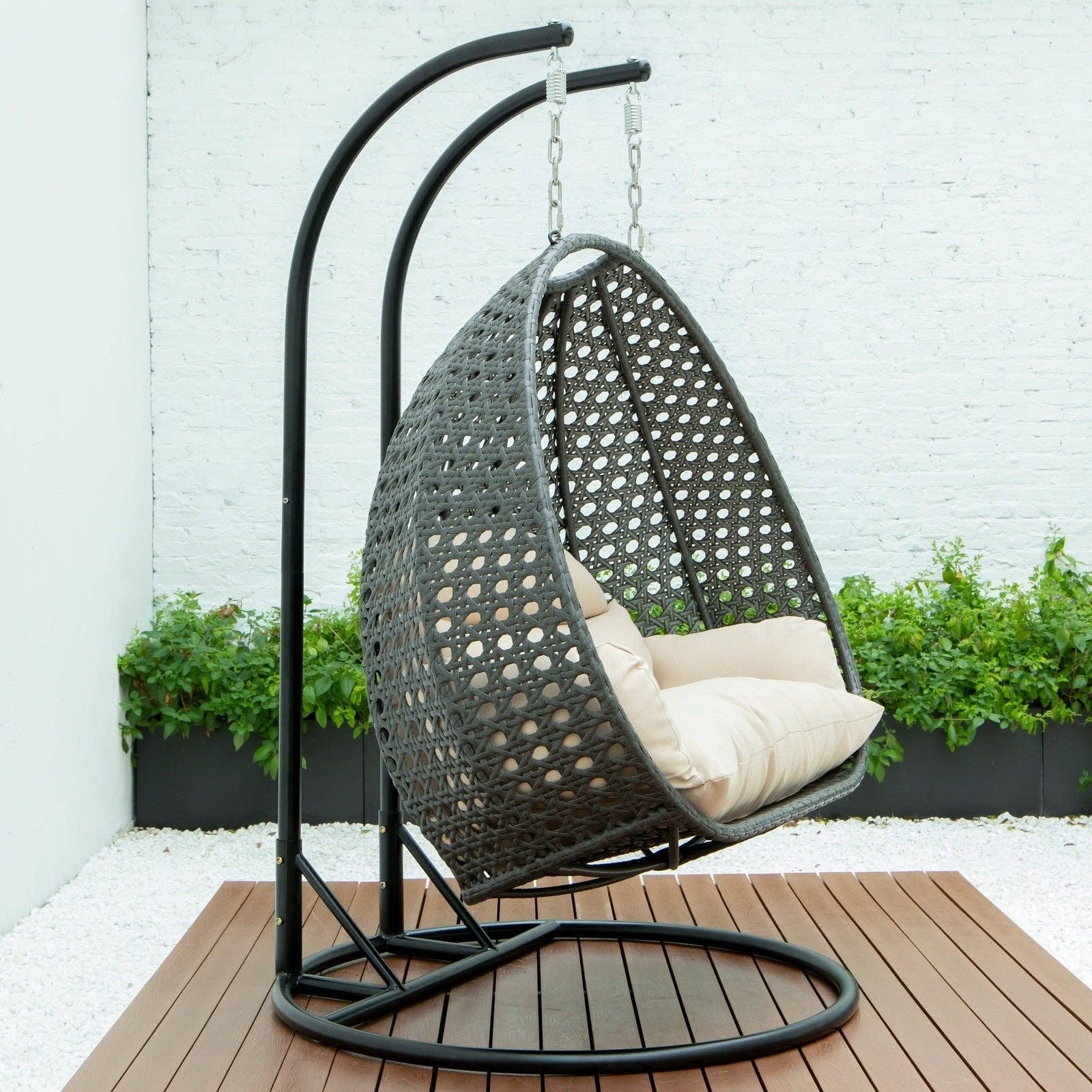 LeisureMod - Wholesale Egg Chair - Modern Charcoal Wicker Hanging Double Seater Egg Swing Chair14