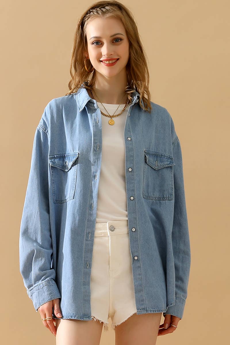 LIGHTBLUE CWTSTL0265-B_SIMPLE POKCET DENIM LONG SLEEVE SHIRTS for wholesale on Faire0