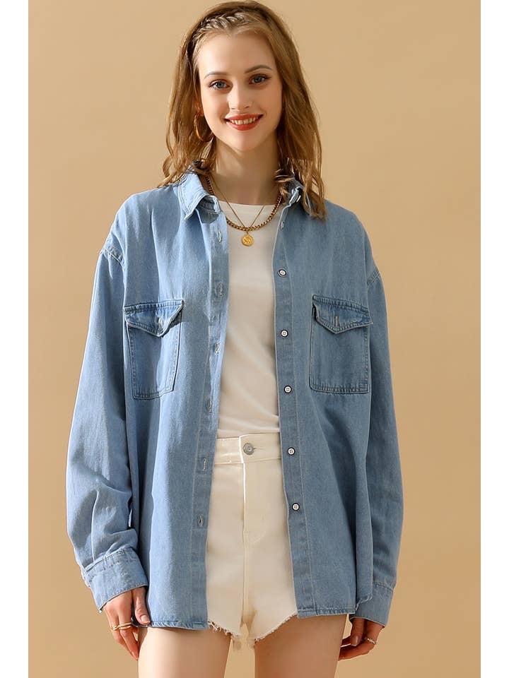 LIGHTBLUE CWTSTL0265-B_SIMPLE POKCET DENIM LONG SLEEVE SHIRTS for wholesale on Faire