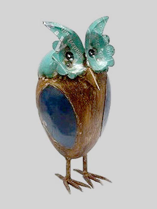 Owl Blue Large Recycled Metal Animals for wholesale by Everyday Artifact