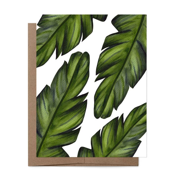 A2 Tropisk Akvarel Banana Leaf Lykønskningskort m/konvolut for engroshandel hos Petals by Priya Watercolor Designs