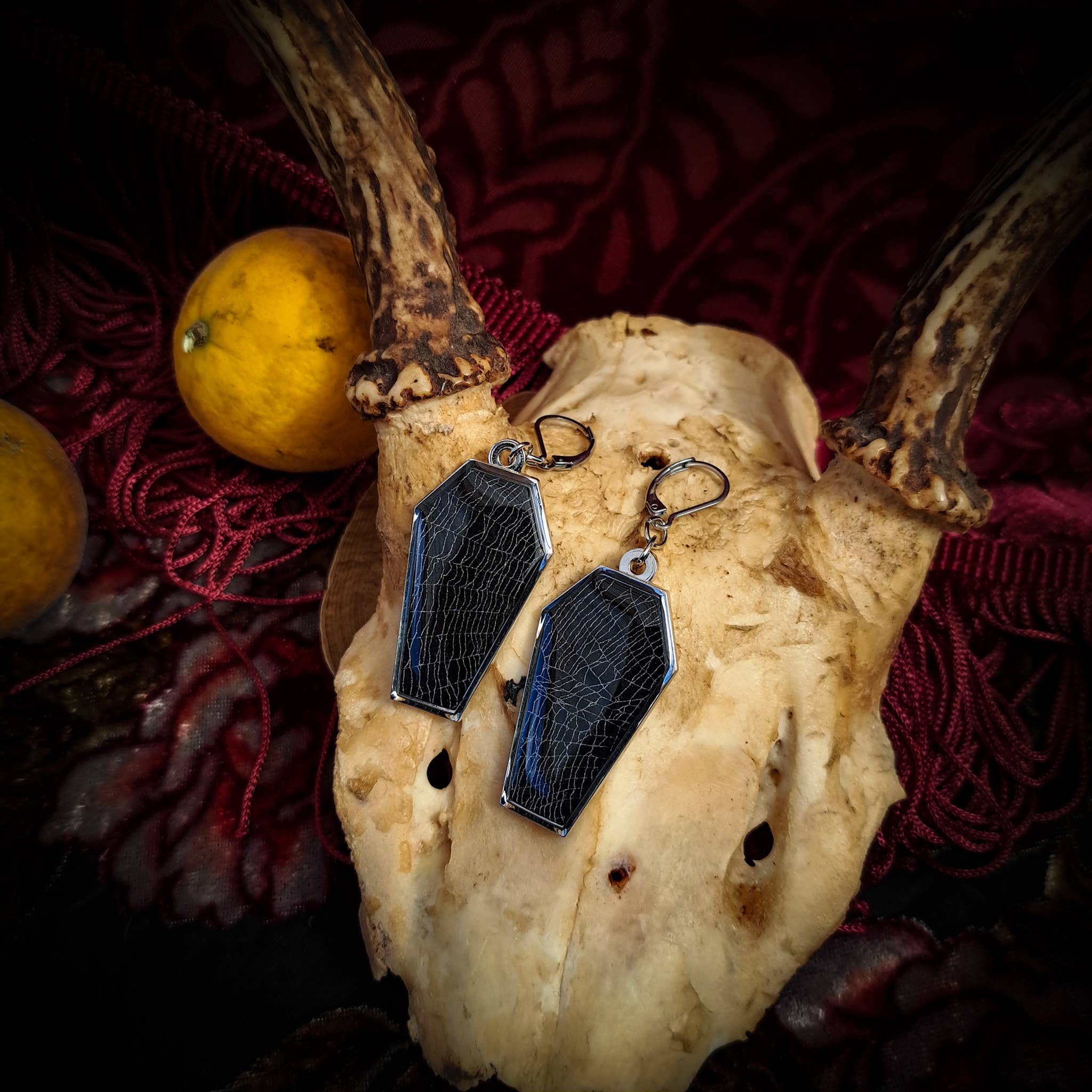 Hell Kitten RVA - Wholesale Dangle Earrings - Real Spiderweb Coffins Silver  (Earrings)5