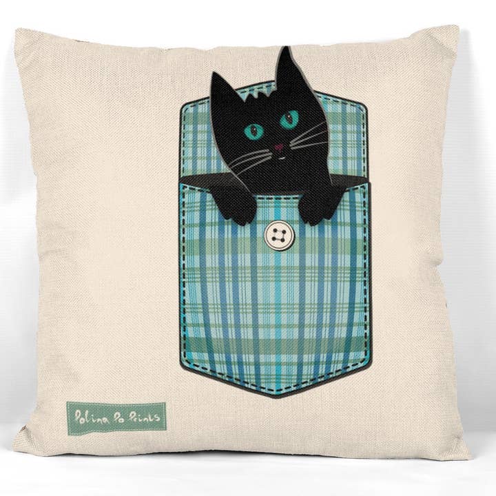 ZWARTE KAT KUSSENSLOOP. Grappige Kat, Heksen Decor voor wholesale door Polina Po Prints