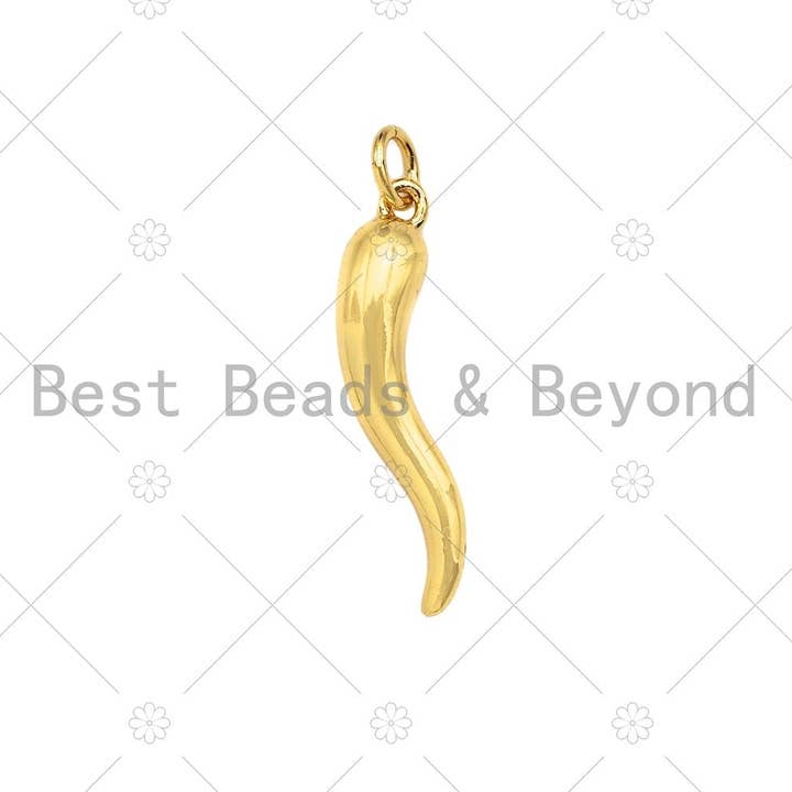 BestBeads&Beyond - Wholesale Individual Charm/Pendant - 18k Shiny Gold/Silver Italian Horn Charms, Protection Horn Charms, Chilli Shape Pendant, Bracelet Necklace Charms, 5x26mm, sku#L4571