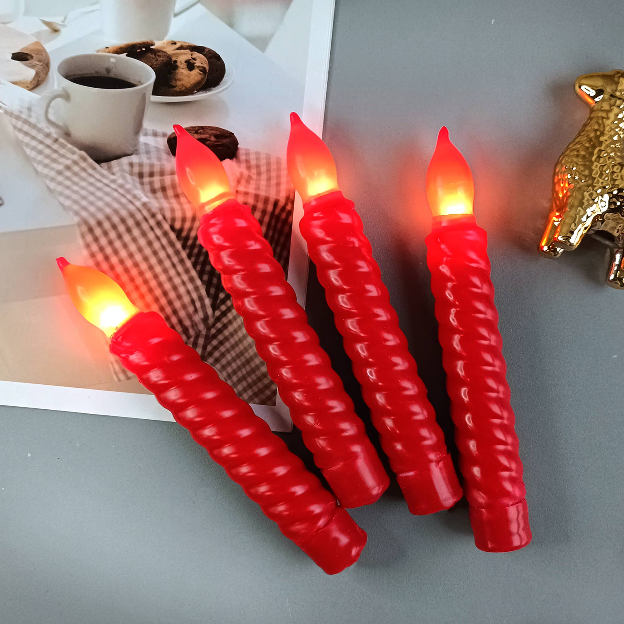 Candles Meta – wholesale Flamlöst ljus – Röda 6-pack Bule Real Wax Belagda LED-batterikoniska ljus2