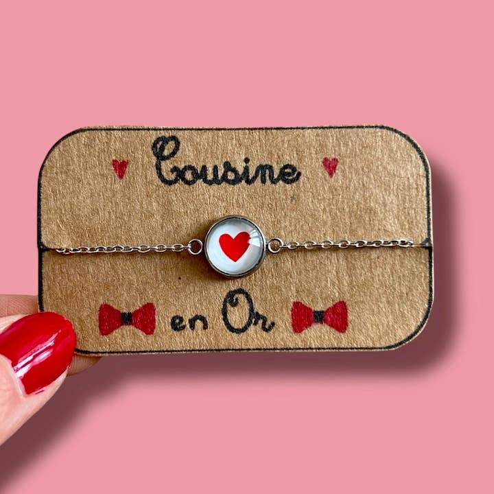 Armband Coeur Rouge cousine, gouden of zilveren afwerking voor wholesale door Dans l'Air du Temps Bijoux