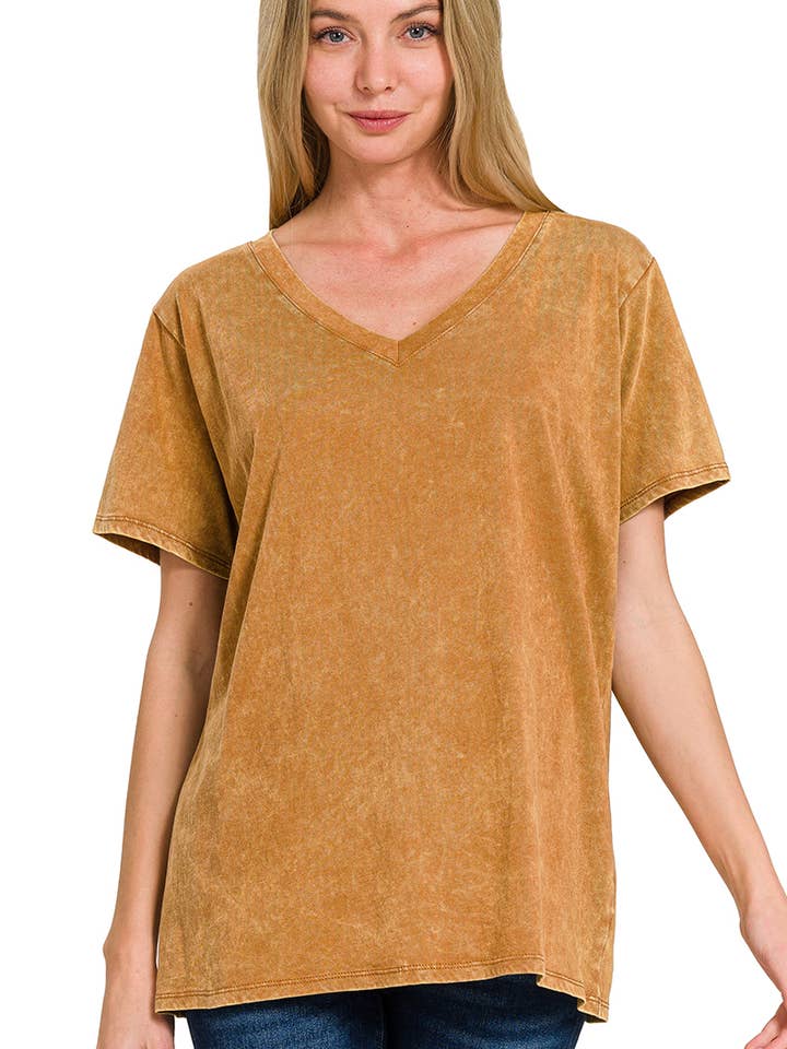 `.Washed Short Sleeves Top As Shown for wholesale by 42POPS