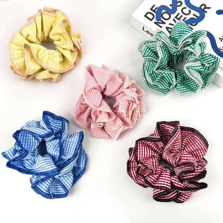 Chouchou rétro à carreaux - élastique cheveux bicolore à double couche pour la vente par TheDivaSoap