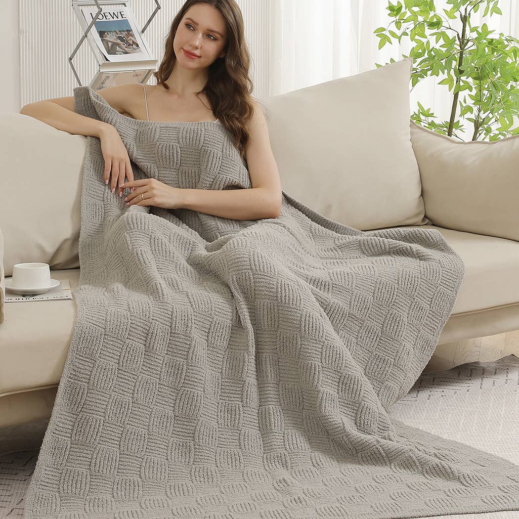 Fashion City – wholesale Prydnadsfilt – Enfärgad stickad mysig mjuk pläd 2