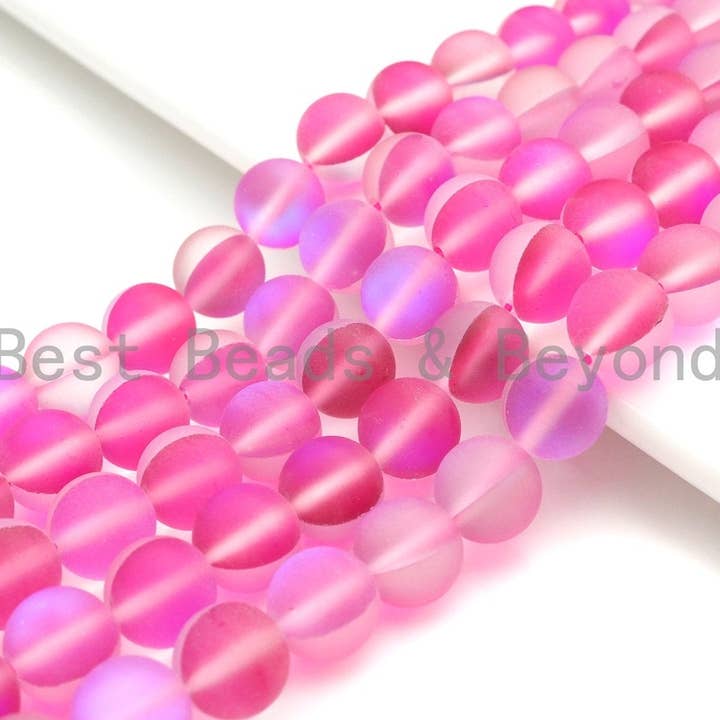 Contas de quartzo fosco HOT ROSA espectrlite Aura, 6 redondas mate por atacado de BestBeads&Beyond