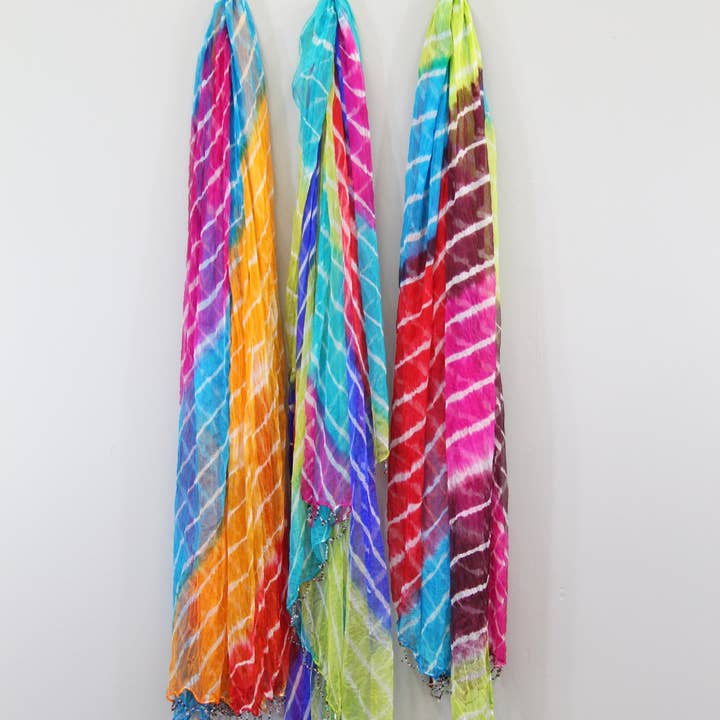 Woman Shops World - Wholesale Scarf - Women's - Shibori Chiffon Scarf, Tie Dye Silky Shawl