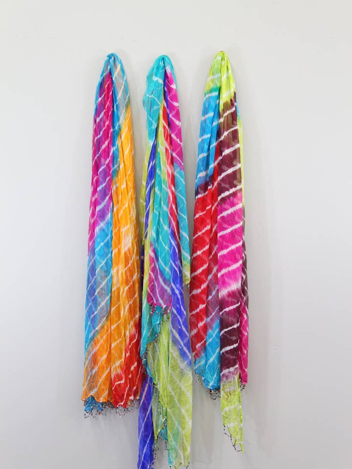 Shibori Chiffon Scarf, Tie Dye Silky Shawl for wholesale by Woman Shops World