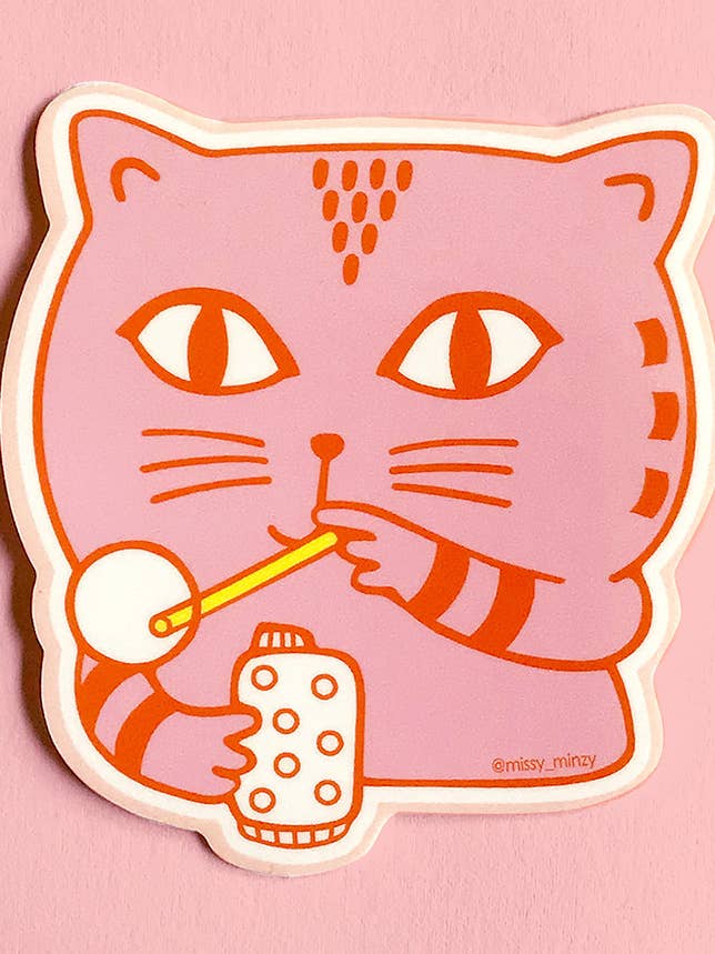 Bubble Blowing Cat Vinyl Sticker for wholesale by Missy Minzy