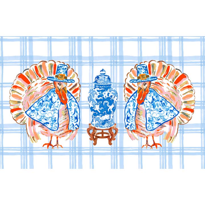 Chinois Turkey Thanksgiving Paper Placemat Pad, Delft for wholesale by Taylor Beach Design