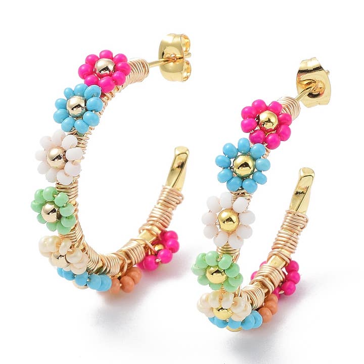 Flower Beaded Hoops for wholesale by Ivy Gold Co.