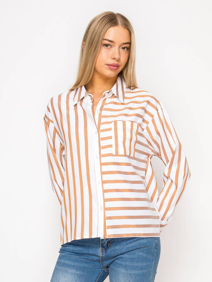 Randig Knapp ner blus för wholesale av DNA Couture