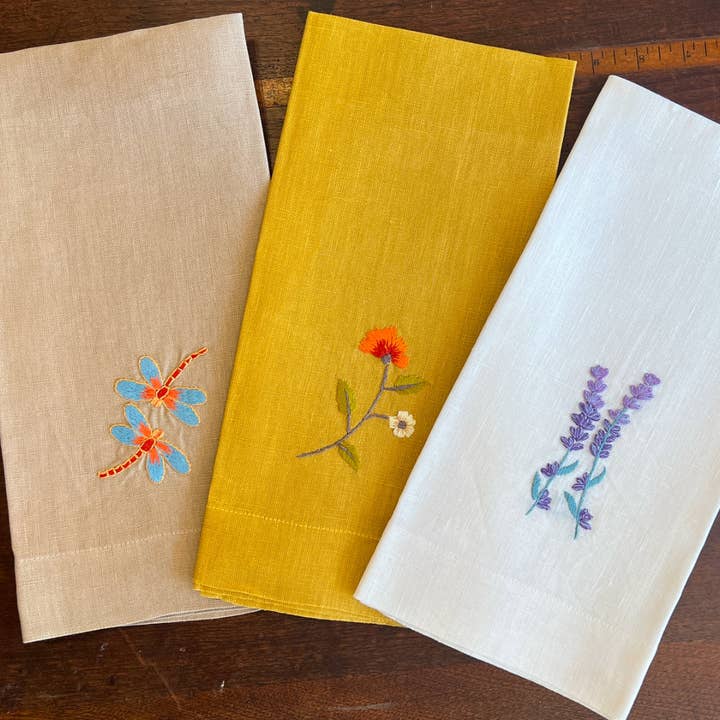 Wooven - Wholesale Hand Towel - "Botanicals" Hand Towels, hand embroidered linen