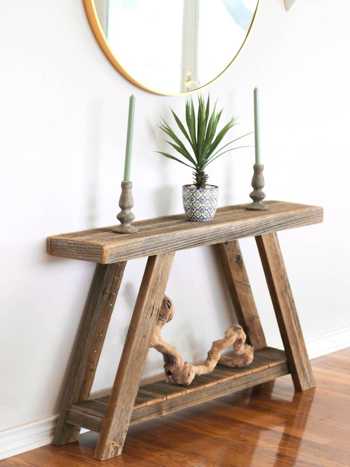 Modern Aztec A-Frame Console Table | Handcrafted Reclaimed W for wholesale by DougandCristyDesigns