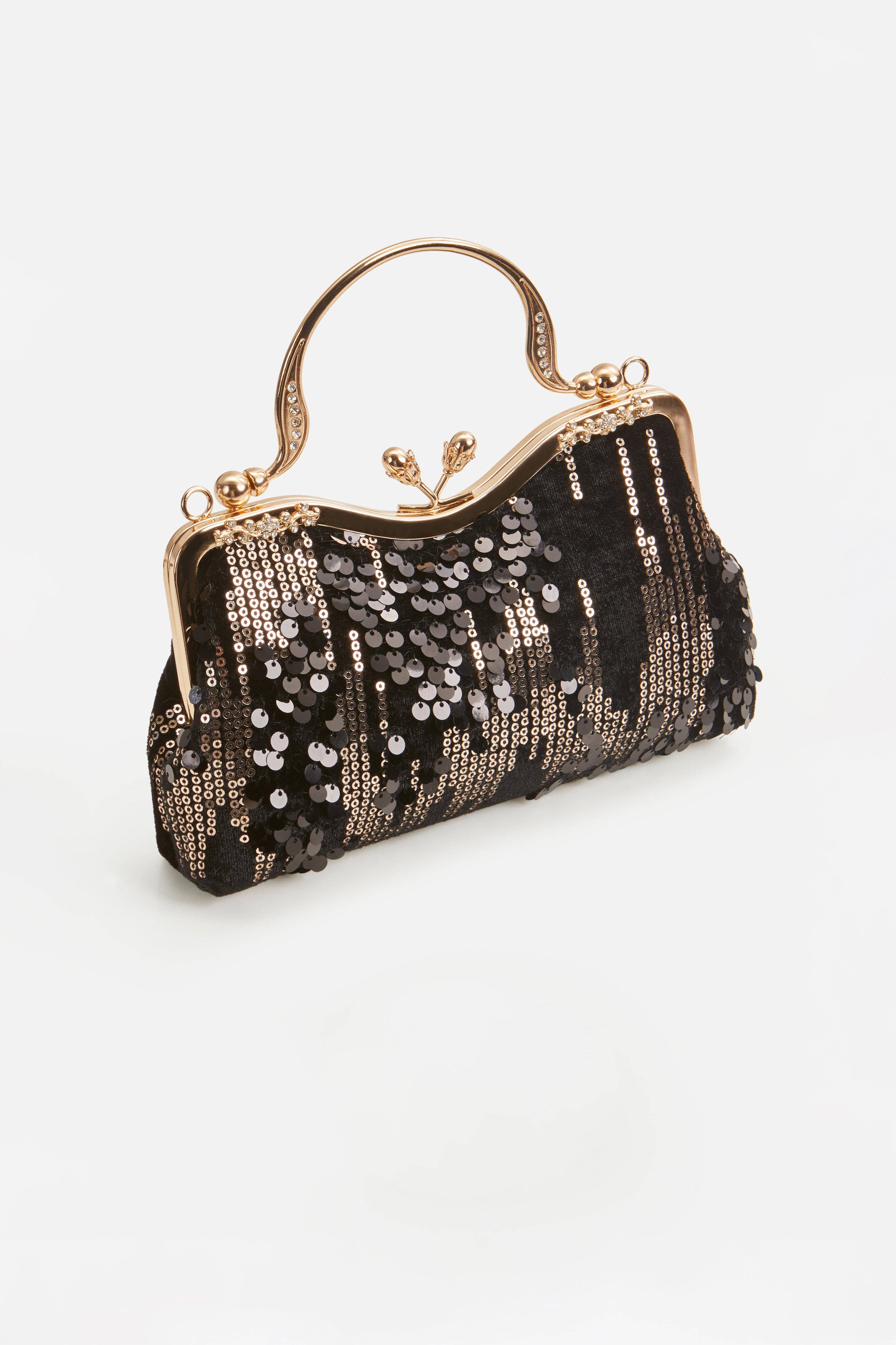 Black Light Gold Luxury Irregular Sequin Velvet Clutch for wholesale on Faire1