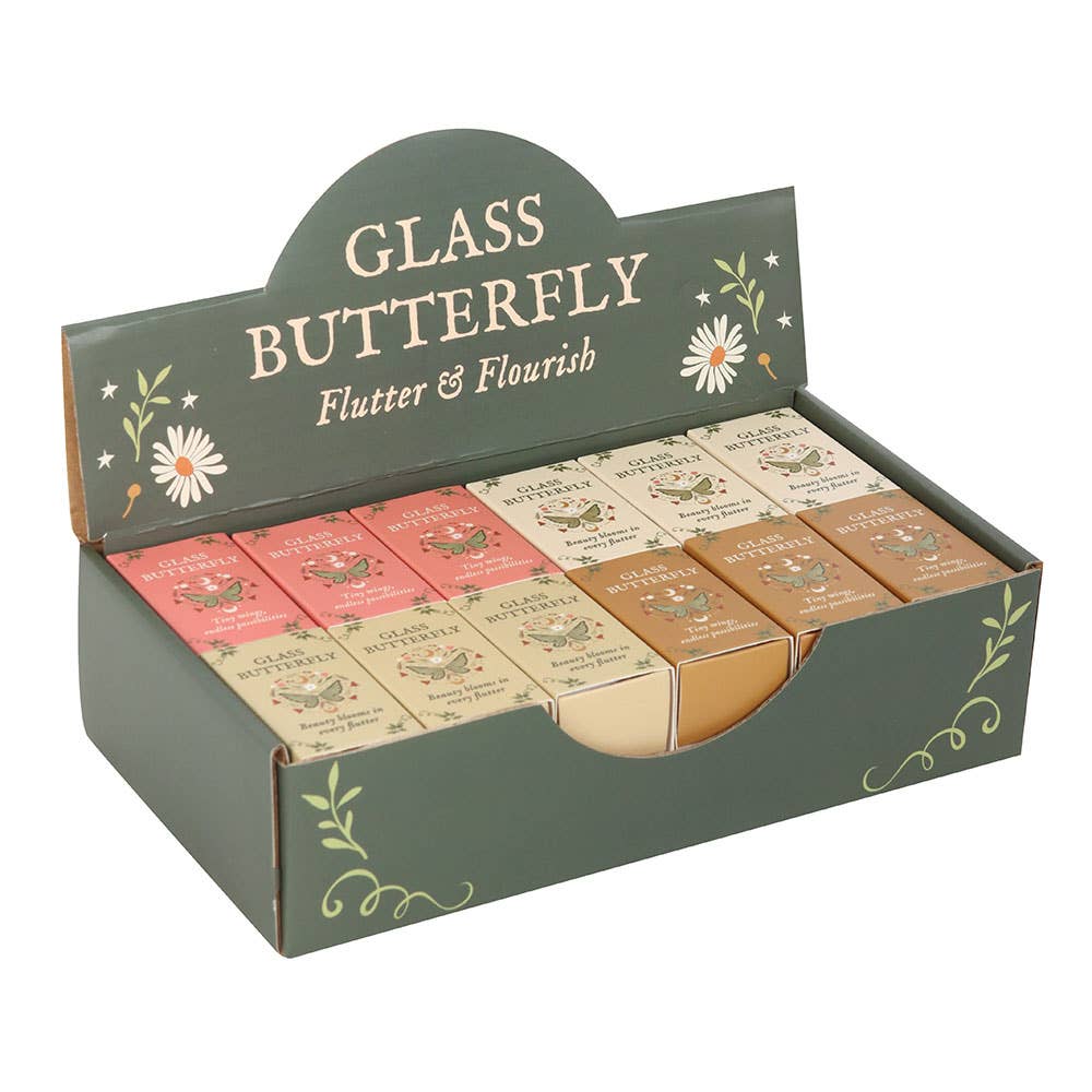 Something Different Wholesale - Wholesale Verzamelmunt - Set van 24 glazen vlinder pocketbedeltjes in display2