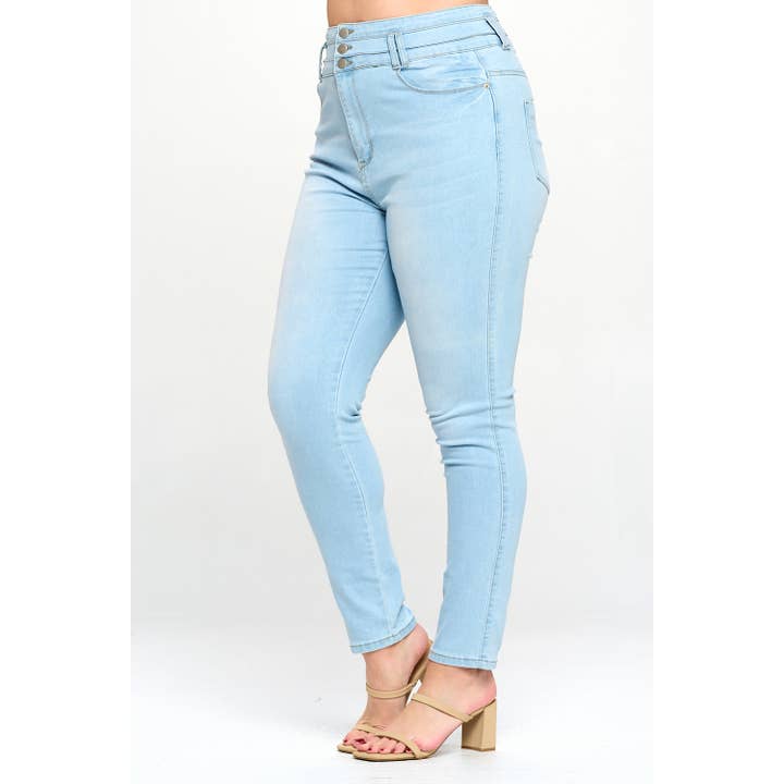 Blue Turtle - Wholesale Jeans – Women’s - Stacked To The Max High Waist Plus Skinny Jeans Light Blue2