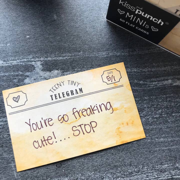 Kiss and Punch - Wholesale Stationery/Notecard Set - Mini Notecard Set of 60 - Teeny Tiny Telegram