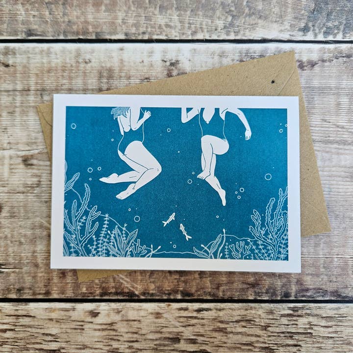 Treading Water - Single Greetings Card for wholesale by Flotsam Prints