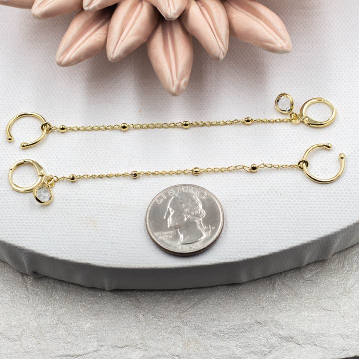 Cherie by Cherie - Wholesale Huggie Earrings - Trendy Double Piercing Chain Huggie Earrings3