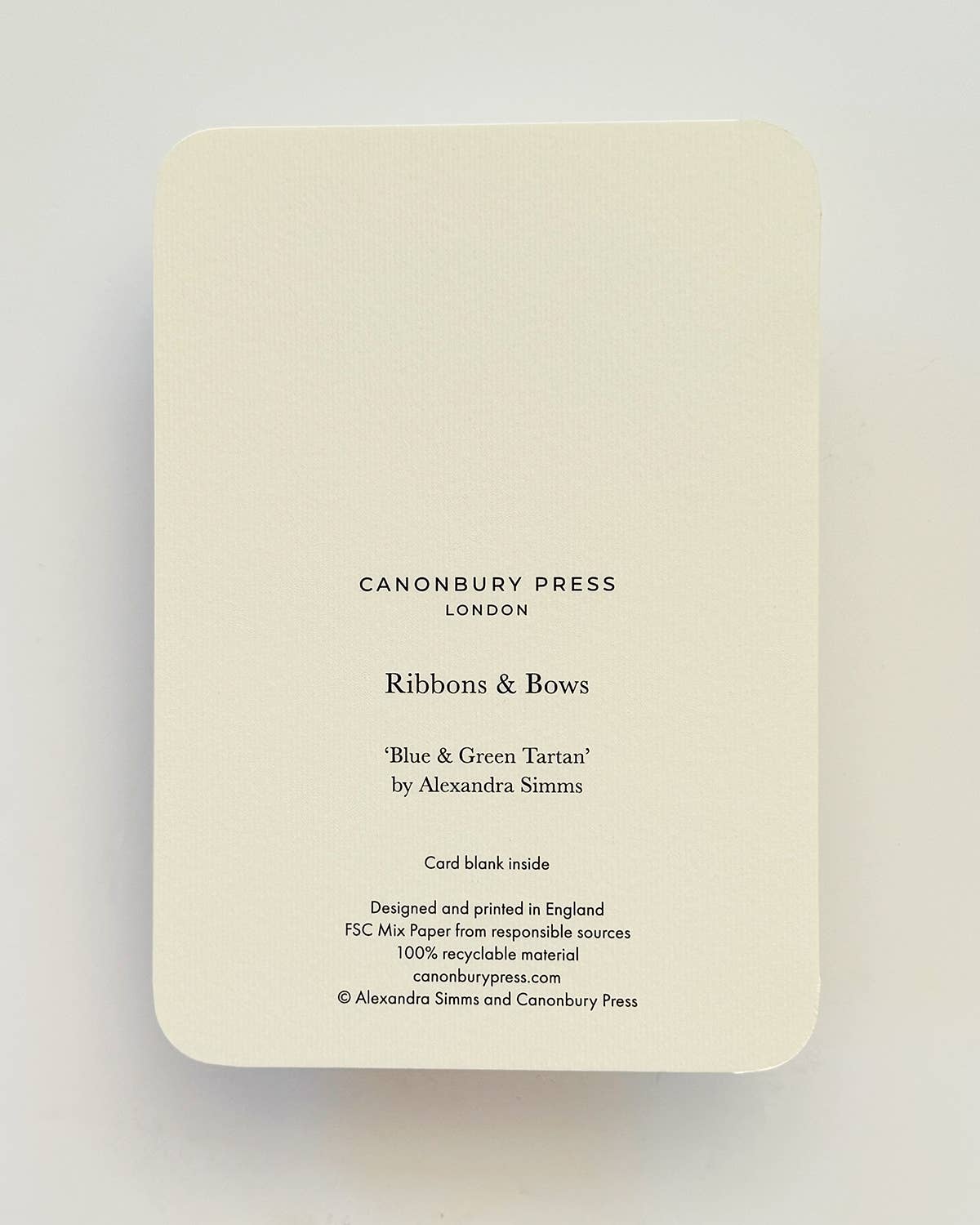 Canonbury Press - Wholesale Everyday Greeting Card - Blue & Green Tartan Bow Greeting Card | Birthday Card3