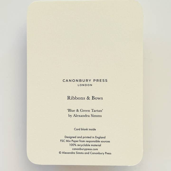 Canonbury Press - Vendita all'ingrosso Biglietti di auguri generici - Biglietto di Auguri con Fiocco a Quadri Blu e Verde | Biglietto di Compleanno3