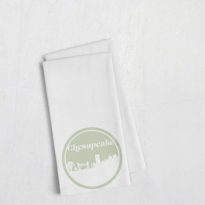 Chesapeake Virginia retro skyline towel | Multiple colors for wholesale by Paperfinch Design