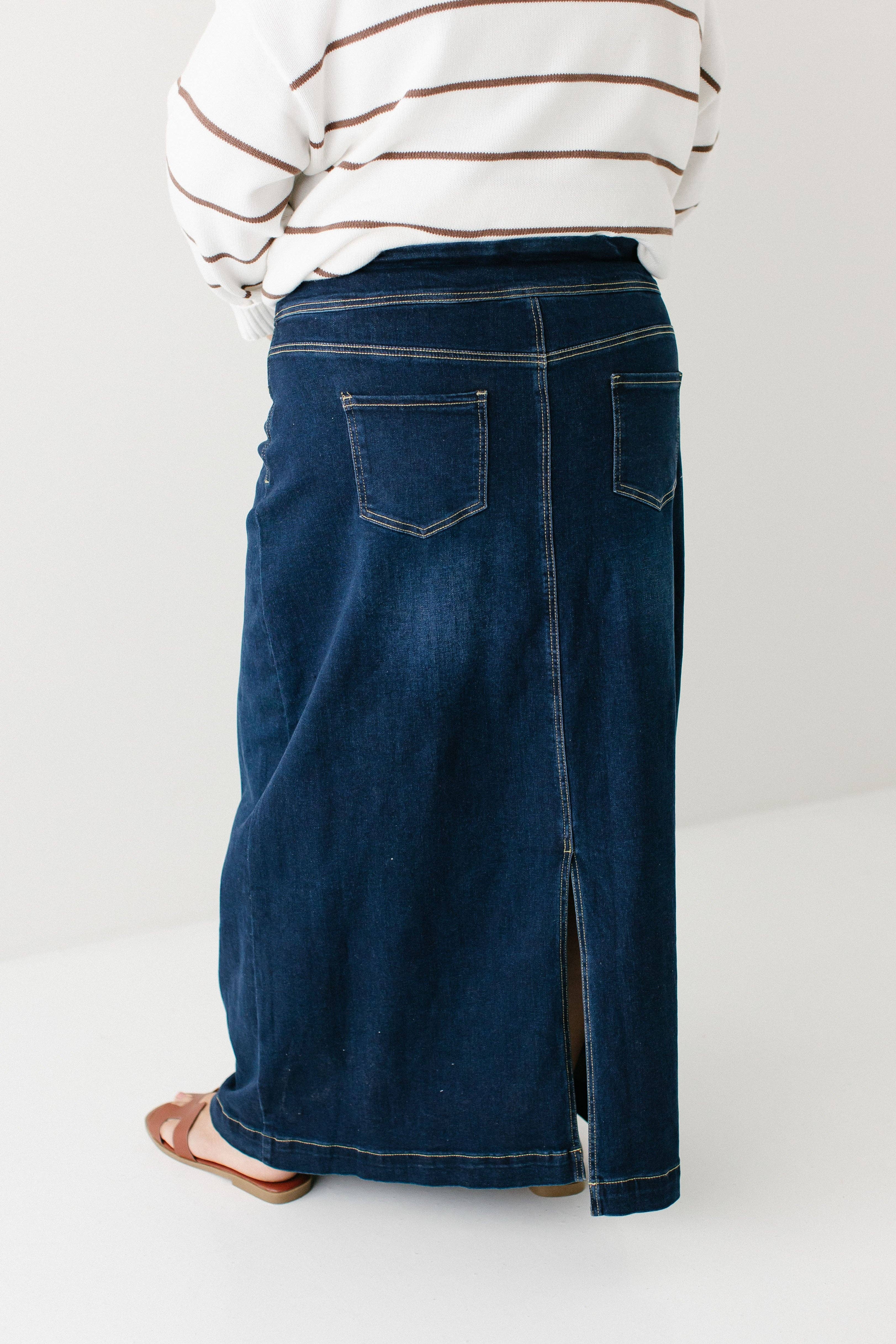 The Main Street Exchange - Vente Jupe – femme - Jupe longue en jean classique 'Sara' en délavé foncé9