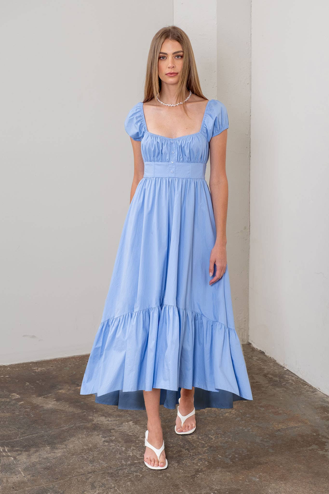 Moon River - Wholesale Dress - Women's - SQUARE NECK BUTTON DETAIL MIDI DRESS3