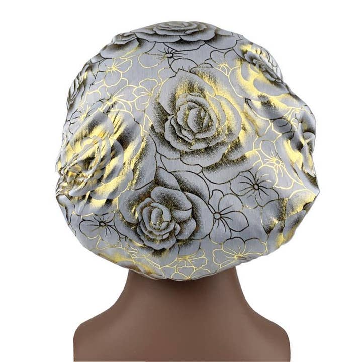 White Rose Print Silky Bonnet for wholesale by Taelor Boutique
