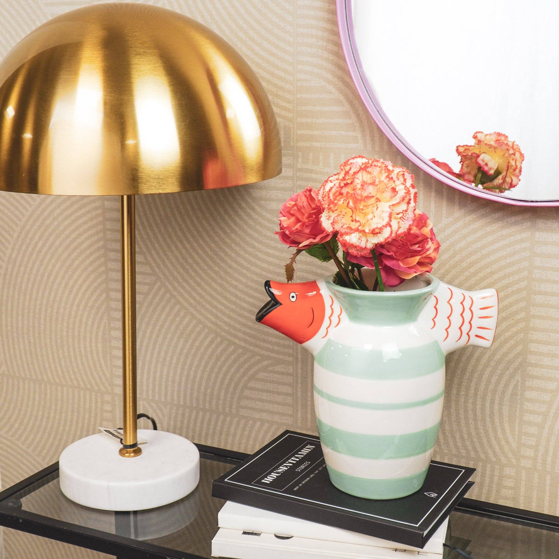 Housevitamin bv - Wholesale Vase - Vase - Fish- Dolomite -Mint/White/Orange -23x12.5x21cm2