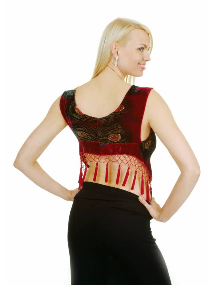 Western Fashion – wholesale Blus - Dam – 1797 - Påfågelfjäder - Burnout sammetstopp - Halvrygg - Co
